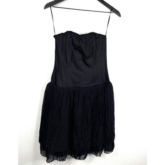 Patricia Field Dress Black Sz 10 Silk Corset Bustier Strapless Pleats Drop Waist - Picture 1 of 11
